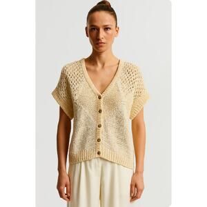 Peserico Open Weave Short Sleeve Cardigan Sweater Quiet Luxury Old Money M/L